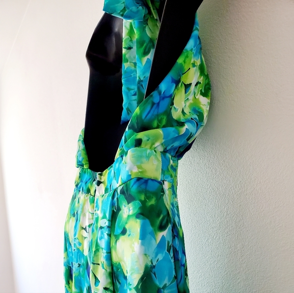 Women's Ella Samani Blue Floral Halter Neck Slim Maxi Dress Size M - Picture 6 of 6